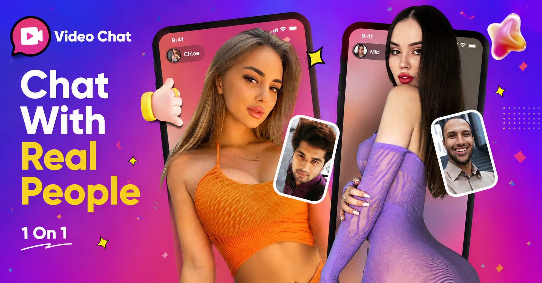 HotChat 1 v 1 chat banner with live video chat screens