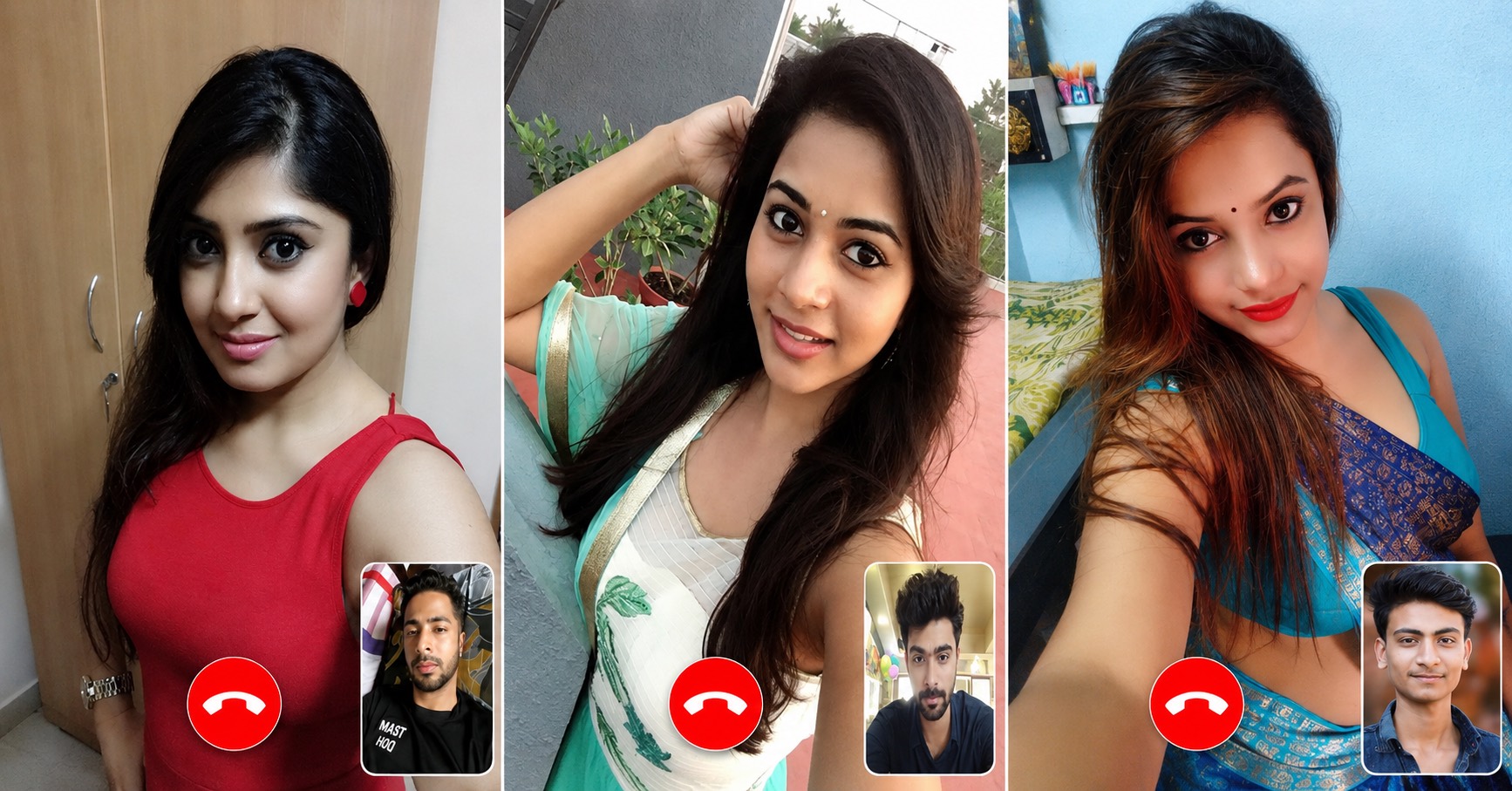 Three private live video chat screens showing one-on-one conversations