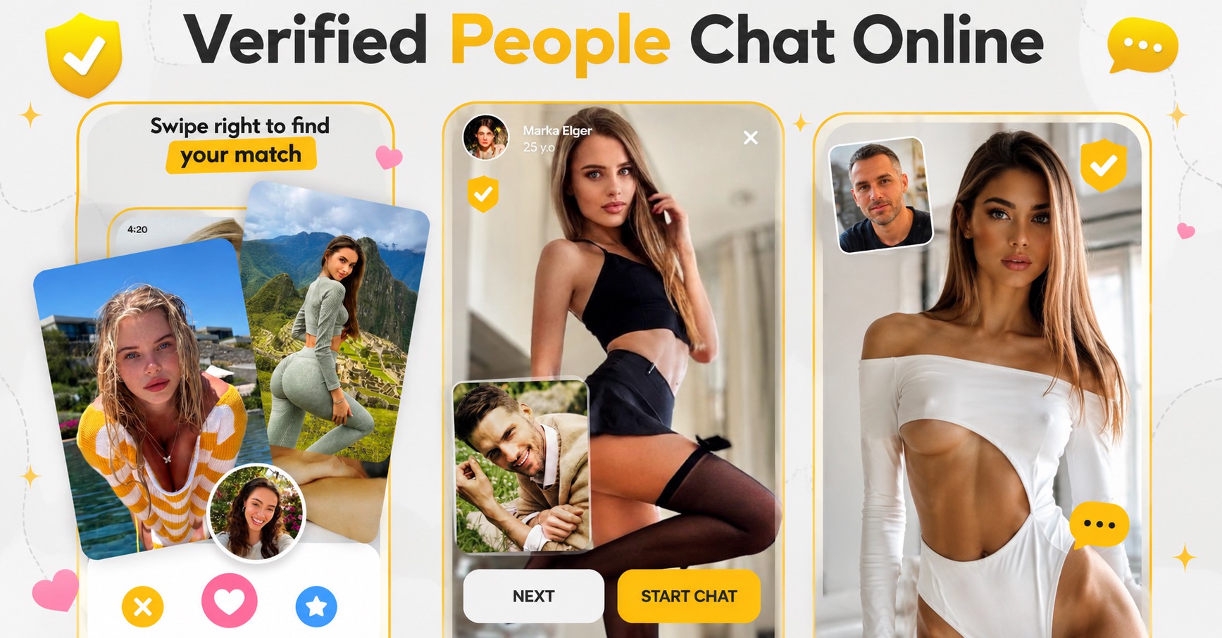 Verified people chat online interface for finding a match