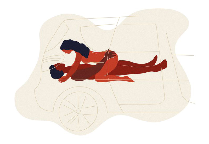 Cowgirl car sex position illustration for adult couples