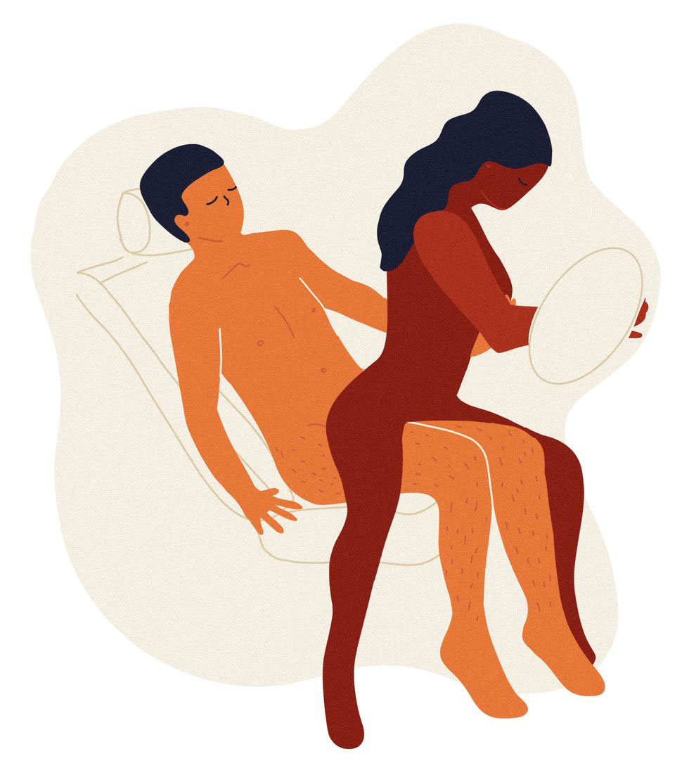 Reverse cowgirl car sex position illustration in a vehicle
