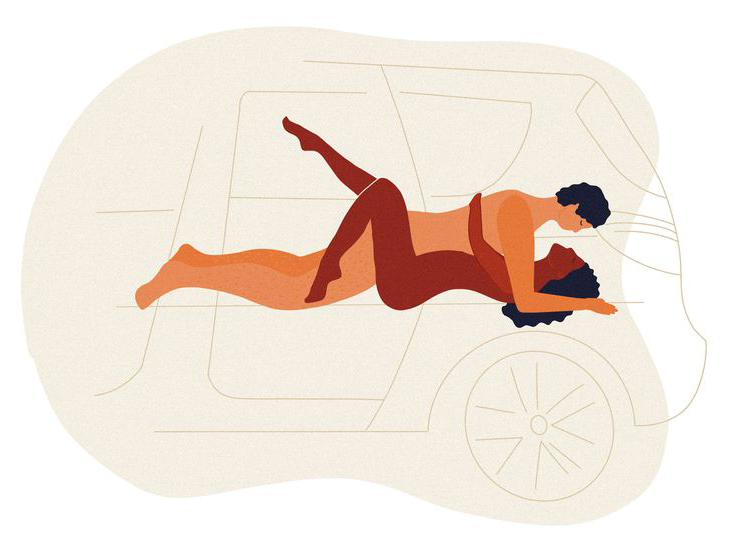 Missionary car sex position illustration for back seat comfort