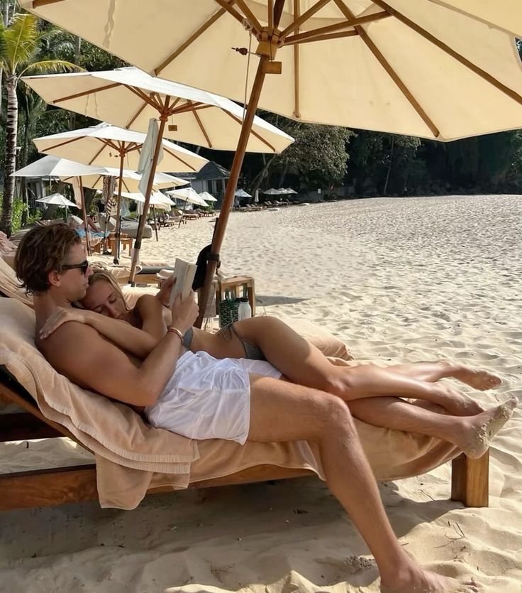 Couple relaxing together on a sunny beach for social video chat inspiration