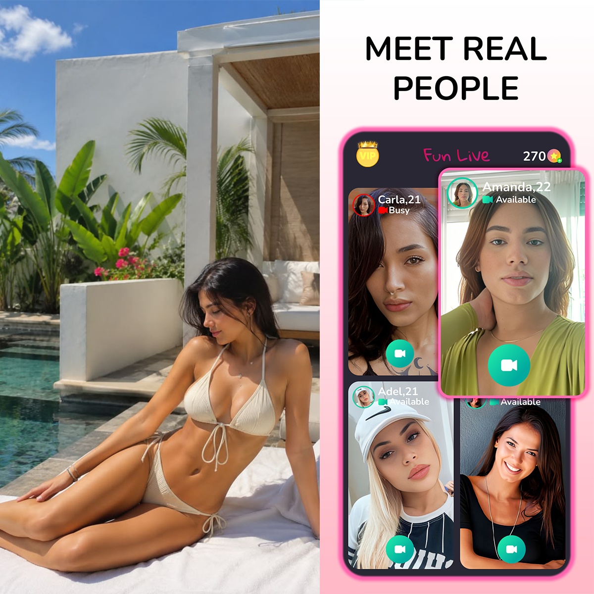 Meet real people live video chat interface